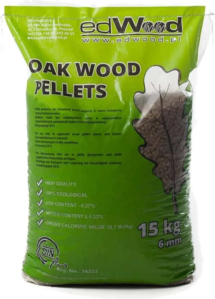 Eichen-Holzpellets – Hartholzpellets ENplus A1 – 6 mm – 65 × 15 kg – 975 kg Palette – Image 1